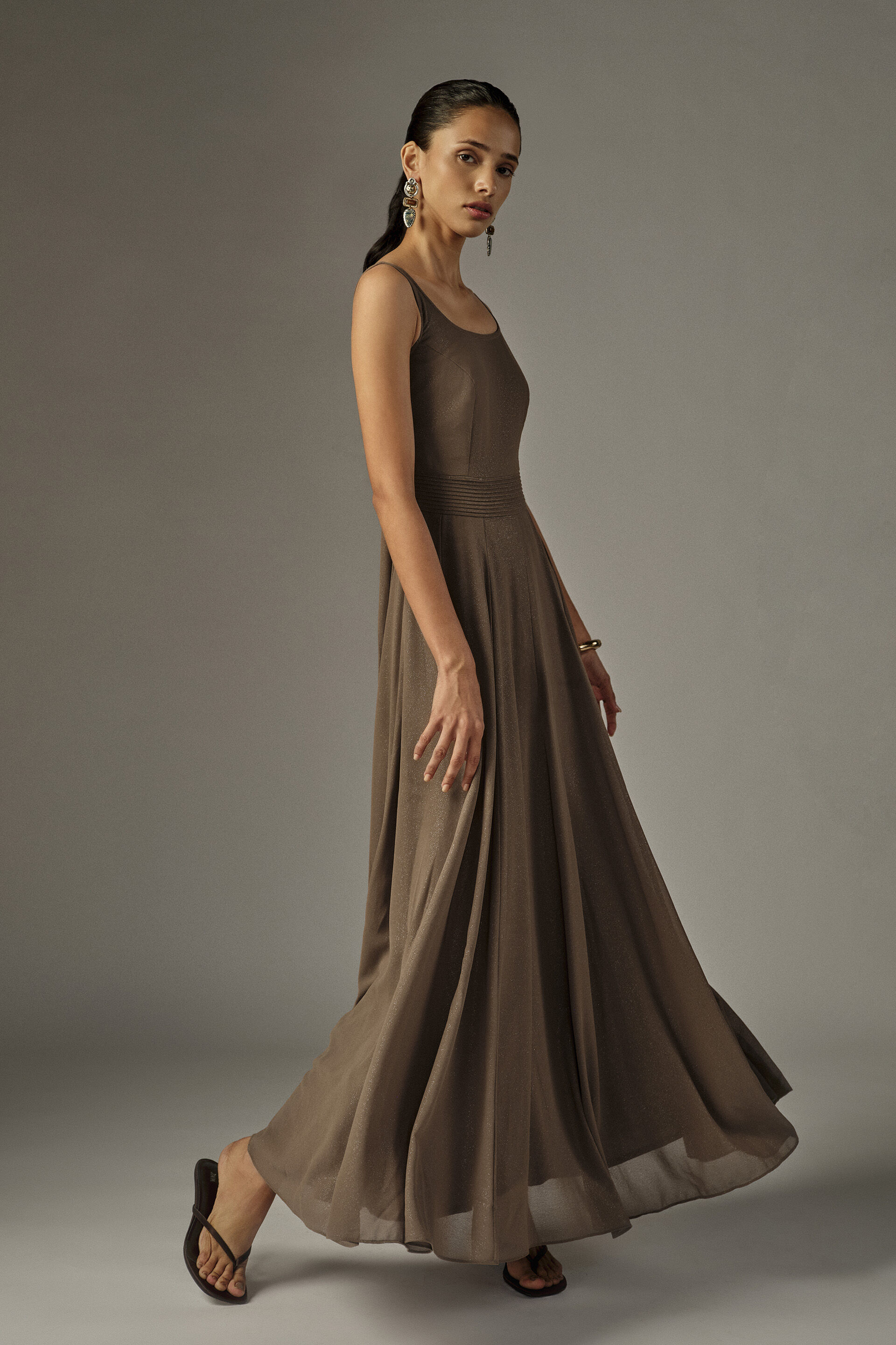 Fit & Flare Maxi Dress in Brown, Brown, image 2